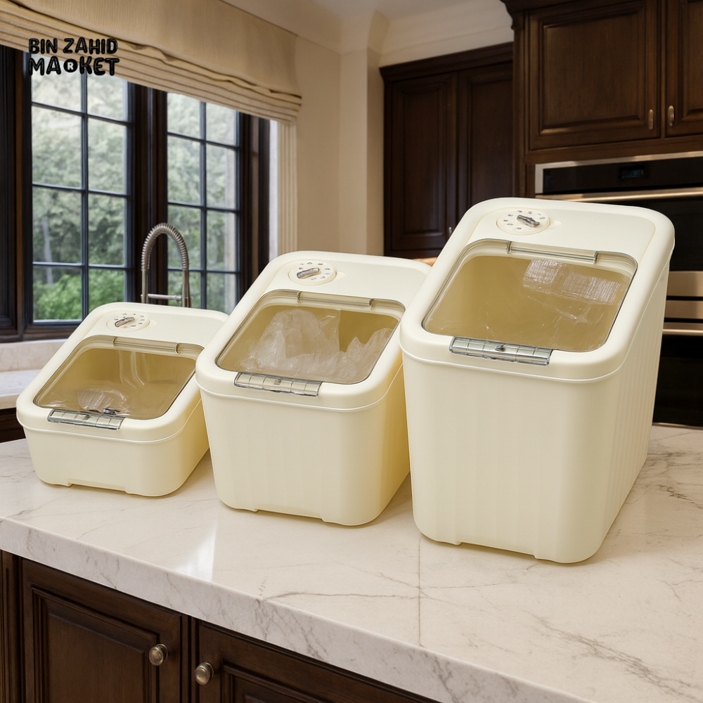 AIRTIGHT GRAIN STORAGE CONTAINER SET – CREAM COLOR RICE & FLOUR BINS WITH LOCKING LIDS FOR KITCHEN ORGANIZATION
