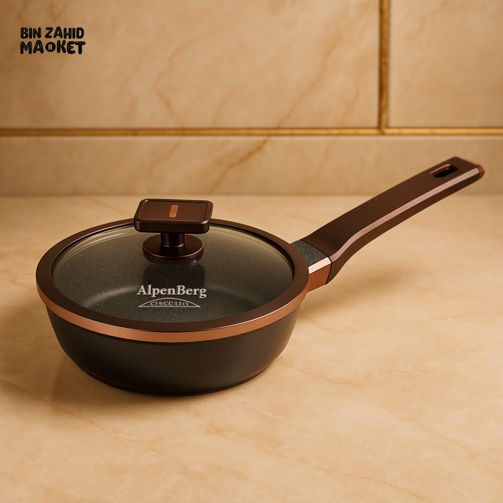 ALPENBERG NON-STICK FRYING PAN WITH GLASS LID – GRANITE COATED COOKWARE - 24CM