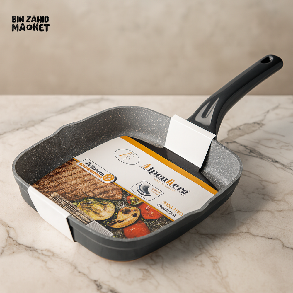 ALPENBERG SQUARE NON-STICK GRILL PAN – MARBLE COATED FRYING PAN WITH ERGONOMIC HANDLE - KC76