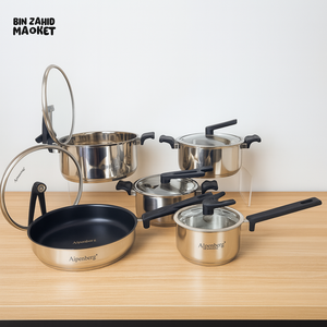 ALPENBERG STAINLESS STEEL COOKWARE SET – NON-STICK FRYING PANS & GLASS LID SAUCEPOTS - 10-PIECE