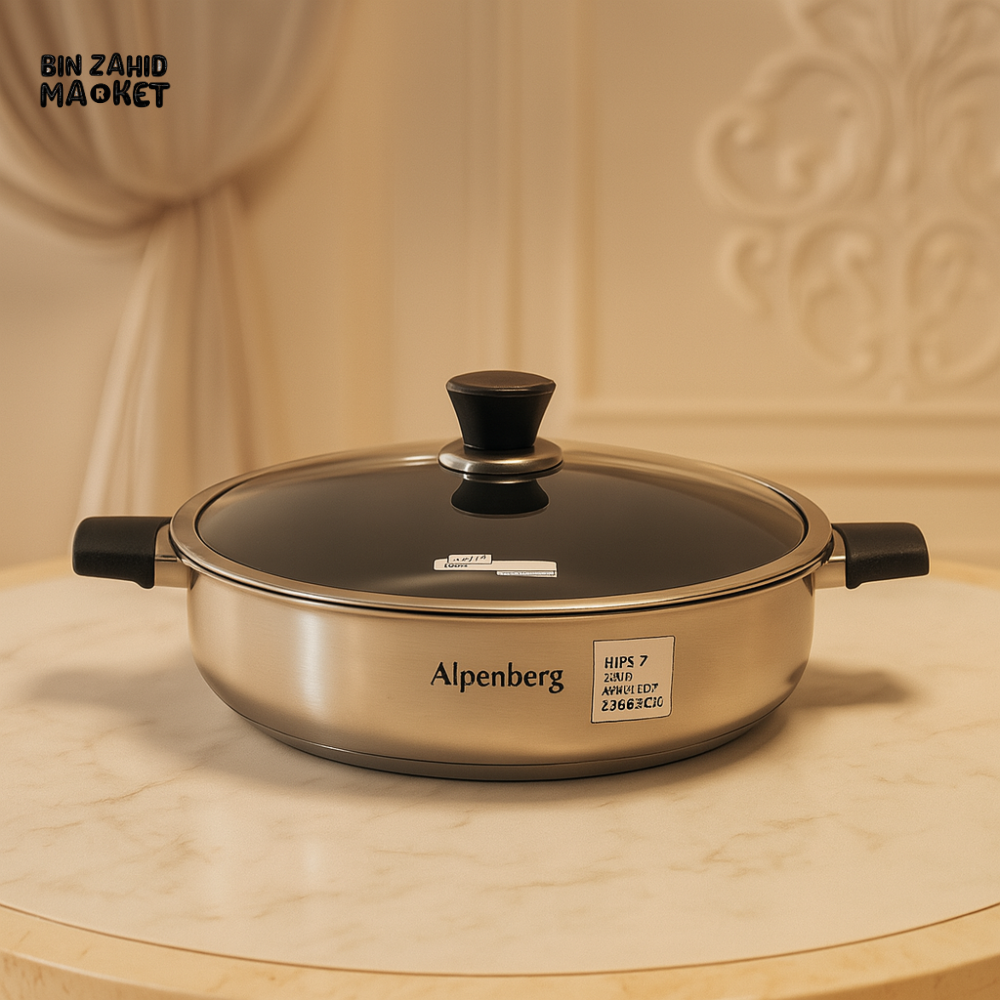 ALPENBERG STAINLESS STEEL FRY PAN WITH GLASS LID – NON-STICK COOKWARE - 32x7CM