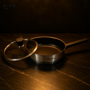 ALPENBERG STAINLESS STEEL FRY PAN WITH GLASS LID – NON-STICK COOKWARE FOR KITCHEN - 24×5.5CM