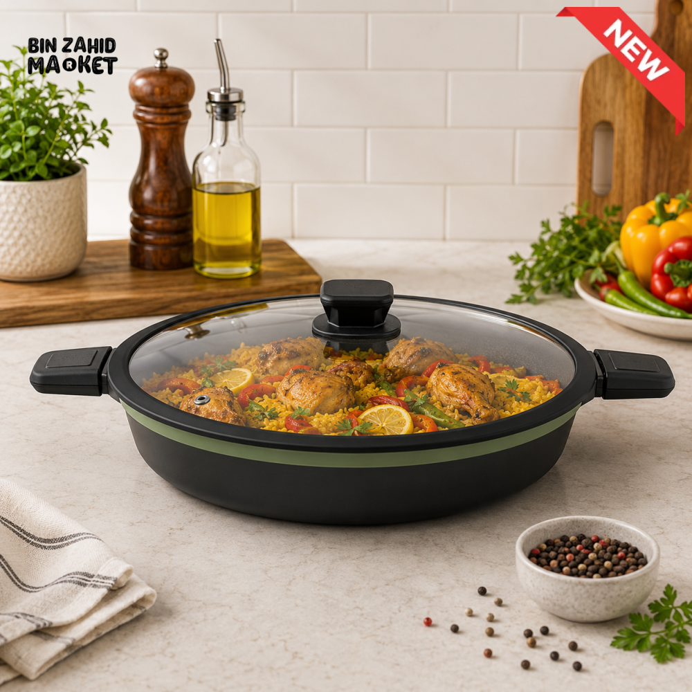 ALPENBURG 34 CM NONSTICK SHALLOW CASSEROLE WITH GLASS LID