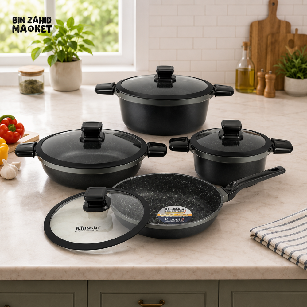 ALPENBURG 8 PCS NON-STICK COOKWARE SET WITH GLASS LIDS