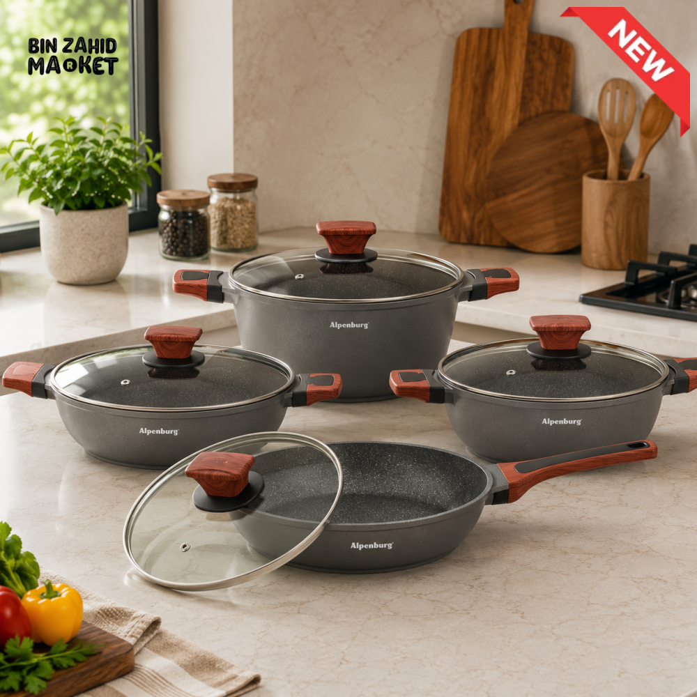 ALPENBURG NONSTICK MARBLE COOKWARE SET - 8 PIECE SET