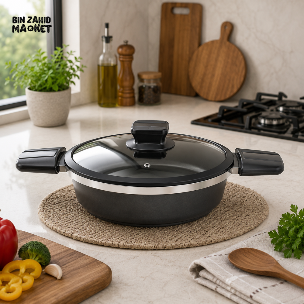 ALPENBURG NONSTICK SHALLOW CASSEROLE WITH GLASS LID