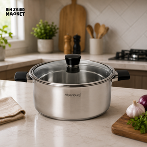 ALPENBURG STAINLESS STEEL STOCK POT WITH GLASS LID - 30 CM