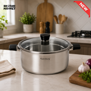 ALPENBURG STAINLESS STEEL STOCK POT WITH GLASS LID - 32 CM