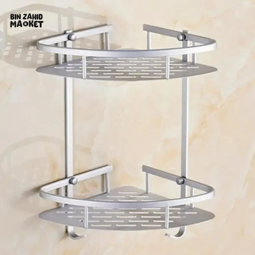 ALUMINUM CORNER RACK – 2-TIER WALL SHELF FOR BATHROOM & KITCHEN
