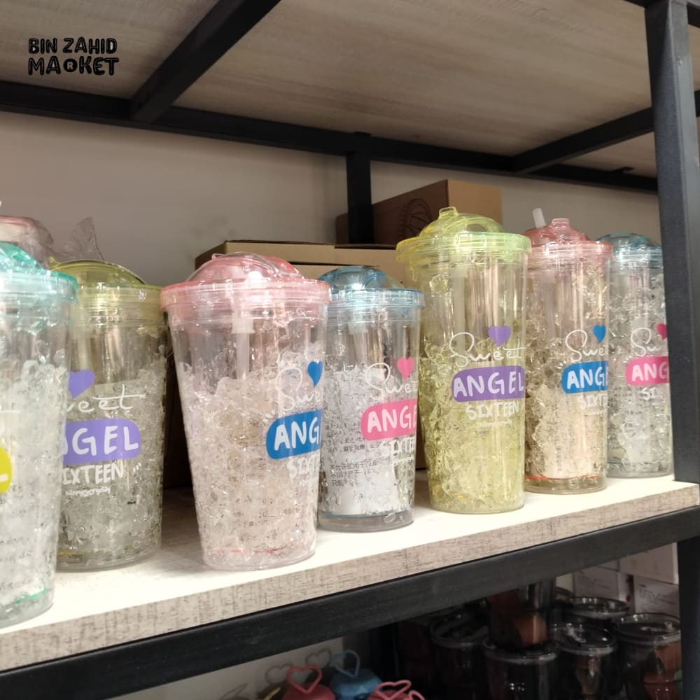 ANGEL SIXTEEN CRYSTAL TUMBLER WITH STRAW – PREMIUM AESTHETIC DRINK CUP
