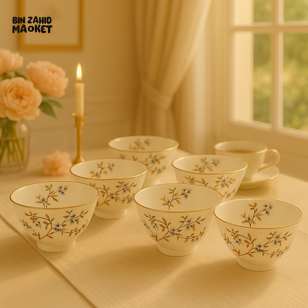 ANGELA 6-PIECE FLORAL PORCELAIN BOWL SET – ELEGANT GOLD-ACCENTED TEA & DESSERT SERVING BOWLS FOR LUXURY TABLE SETTINGS