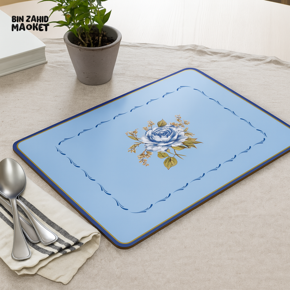 ANGELA FLORAL BLUE PLACEMAT – ELEGANT DINING TABLE MAT FOR HOME DECOR