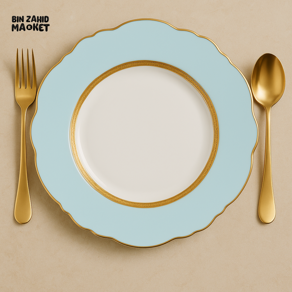 ANGELA PORCELAIN DINNER PLATE WITH GOLD RIM – ELEGANT TABLEWARE FOR FINE DINING SETUPS