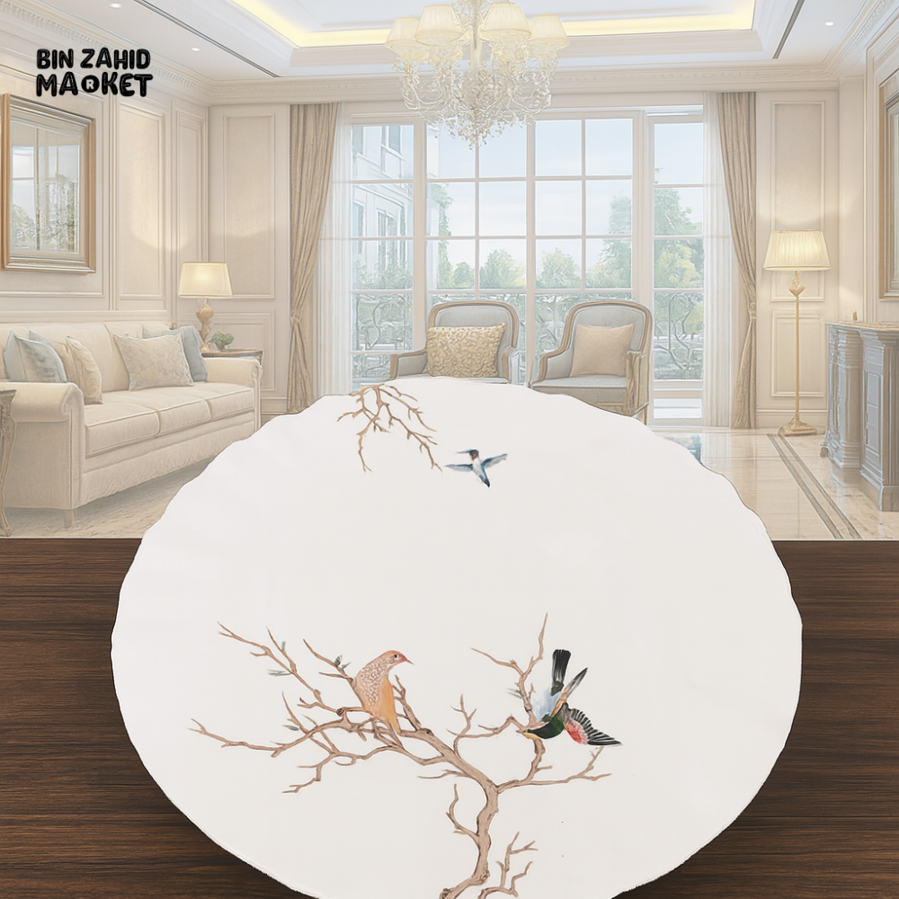 ANGELA PORCELAIN PLATE WITH BIRD & TREE DESIGN – ELEGANT DECORATIVE DINNERWARE FOR VILLA TABLETOP DISPLAY