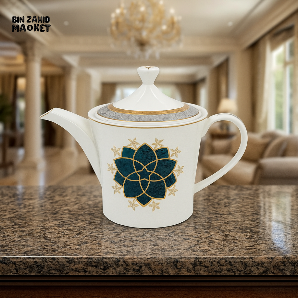ANGELA PORCELAIN TEAPOT WITH GOLD TRIM & EMERALD FLORAL DESIGN
