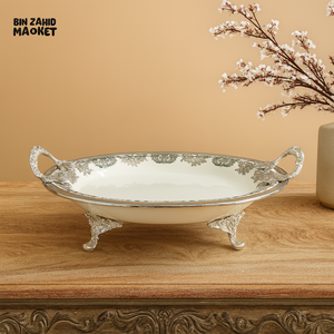 ANGELA ROUND SERVING DISH ELEGANT SILVER-PLATED PORCELAIN BOWL FOR DINING & DECOR - 26CM