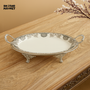ANGELA ROUND SERVING DISH ELEGANT SILVER-PLATED PORCELAIN BOWL FOR DINING & DECOR - 31CM