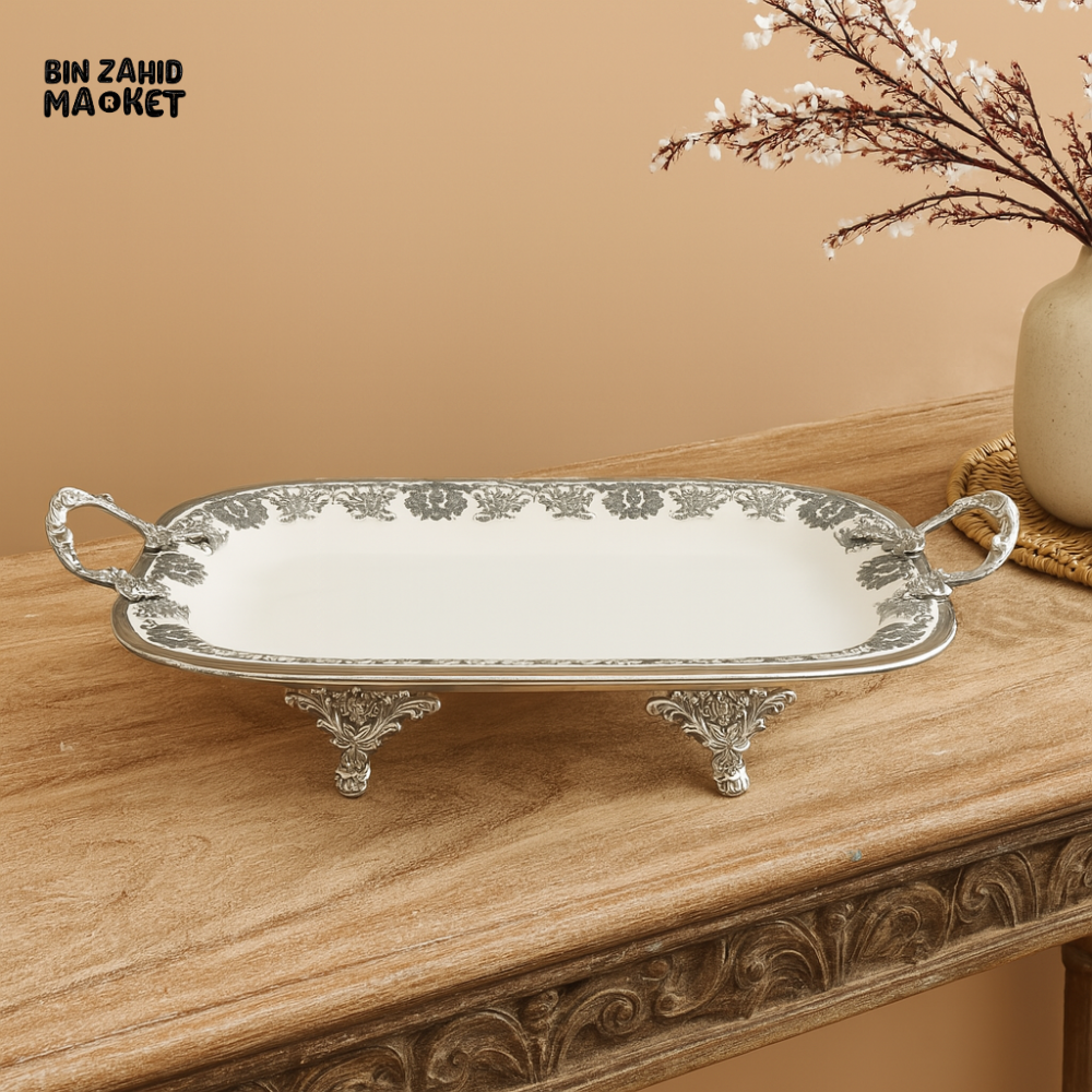 ANGELA SQUARE SERVING DISH ELEGANT SILVER-PLATED PORCELAIN BOWL FOR DINING & DECOR - 36x25CM