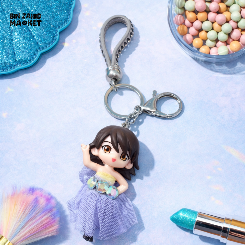 ANIME GIRL KEYCHAIN WITH NET FROCK – CUTE BAG CHARM KEY HOLDER - Key Holders