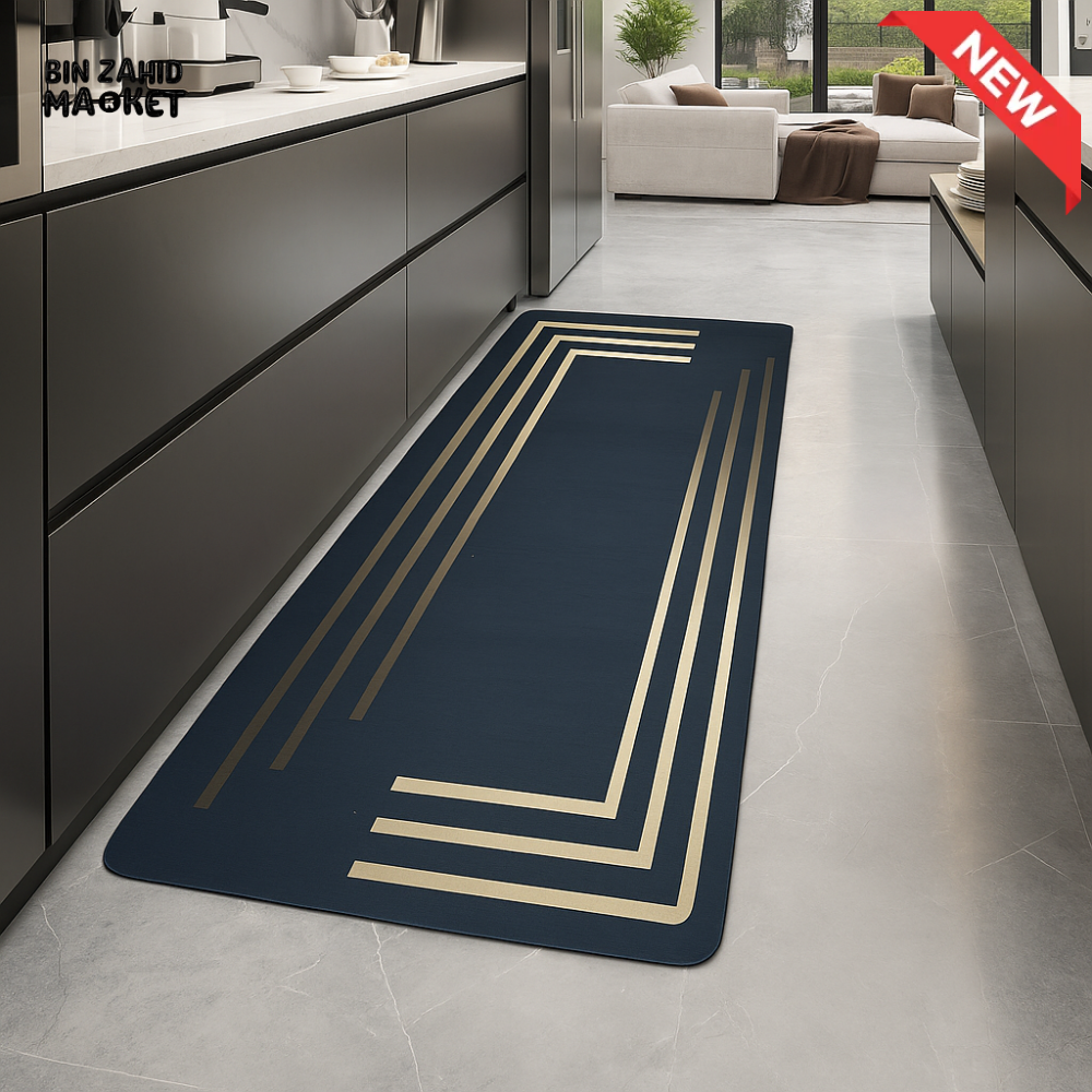 ANTI FATIGUE KITCHEN FLOOR MAT – LUXURY NON SLIP WATERPROOF COMFORT RUG WITH GOLD GEOMETRIC DESIGN