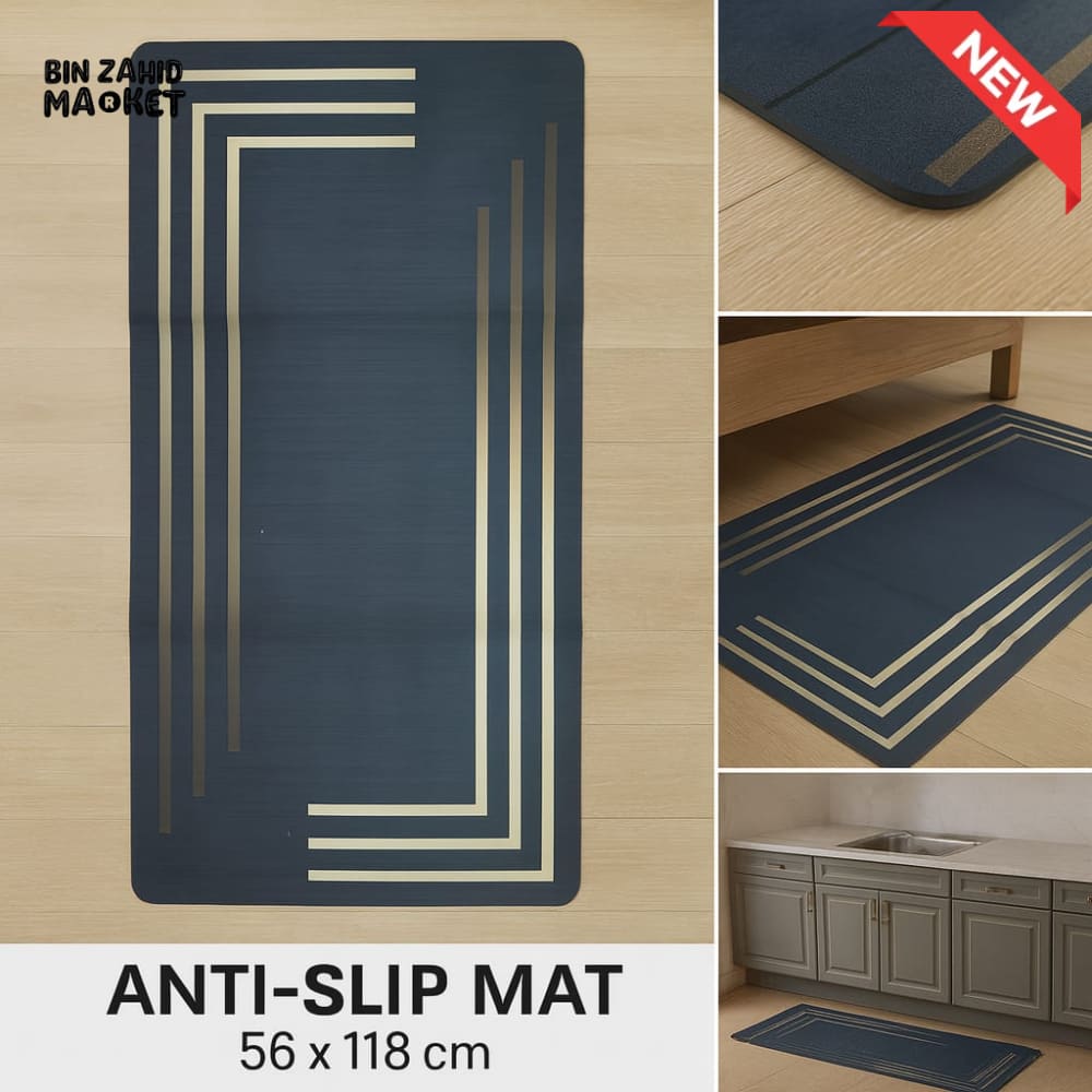 ANTI FATIGUE KITCHEN FLOOR MAT – LUXURY NON SLIP WATERPROOF COMFORT RUG WITH GOLD GEOMETRIC DESIGN