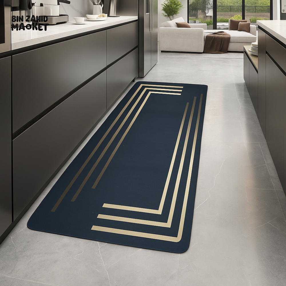 ANTI FATIGUE KITCHEN FLOOR MAT – LUXURY NON SLIP WATERPROOF COMFORT RUG WITH GOLD GEOMETRIC DESIGN