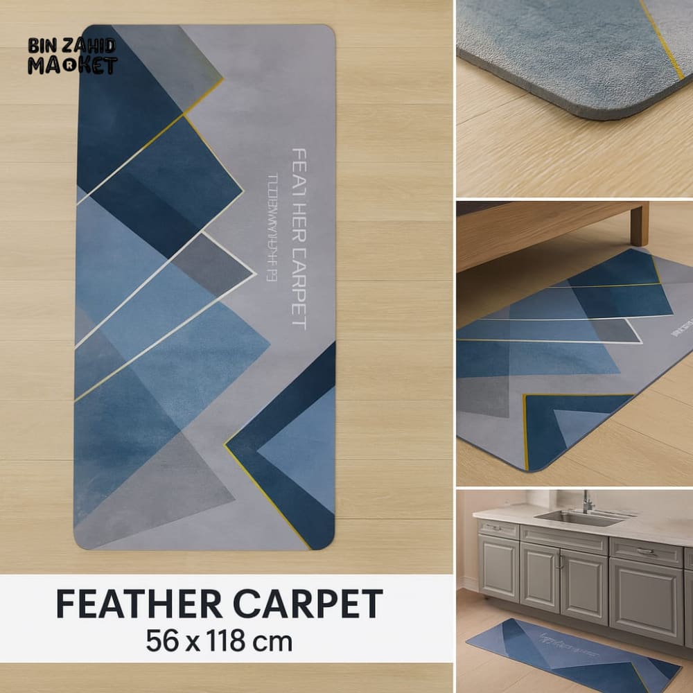 ANTI FATIGUE KITCHEN FLOOR MAT – LUXURY NON SLIP WATERPROOF COMFORT RUG WITH MODERN BLUE GEOMETRIC DESIGN