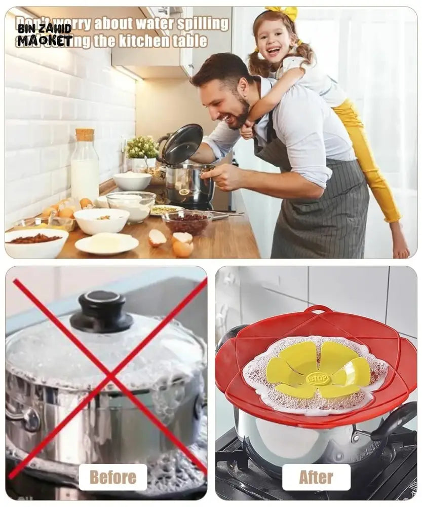 ANTI-SPILL POT LID WITH OVERFLOW STOPPER – MULTIPURPOSE KITCHEN COOKING ACCESSORY