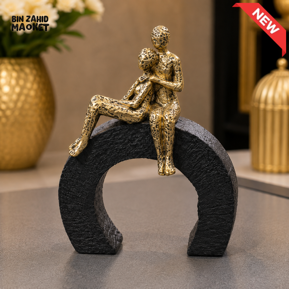 ANTIQUE GOLD COUPLE ON ARCH DECORATIVE SCULPTURE