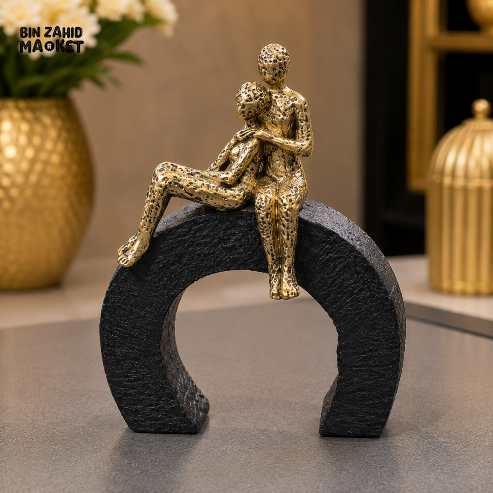 ANTIQUE GOLD COUPLE ON ARCH DECORATIVE SCULPTURE