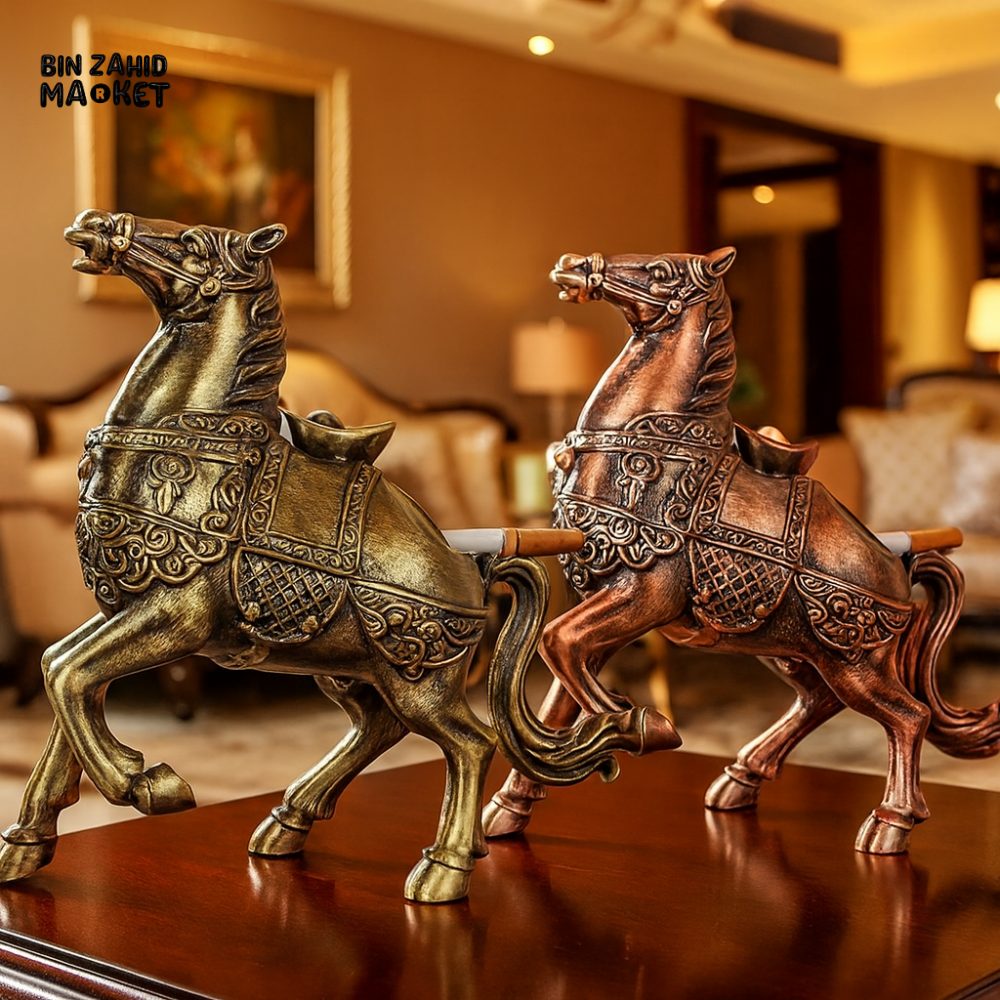 ANTIQUE HORSE SHAPED ASHTRAY SET – LUXURY BRASS & COPPER DECORATIVE SMOKING ACCESSORY