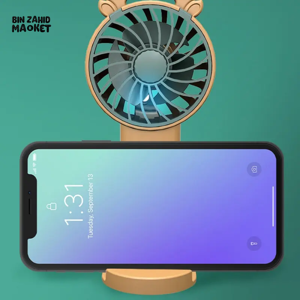 ANTLER HANDHELD MINI FAN WITH VERTICAL PHONE MOUNT PORTABLE RECHARGEABLE FASHION FAN FOR OUTDOOR & TRAVEL USE