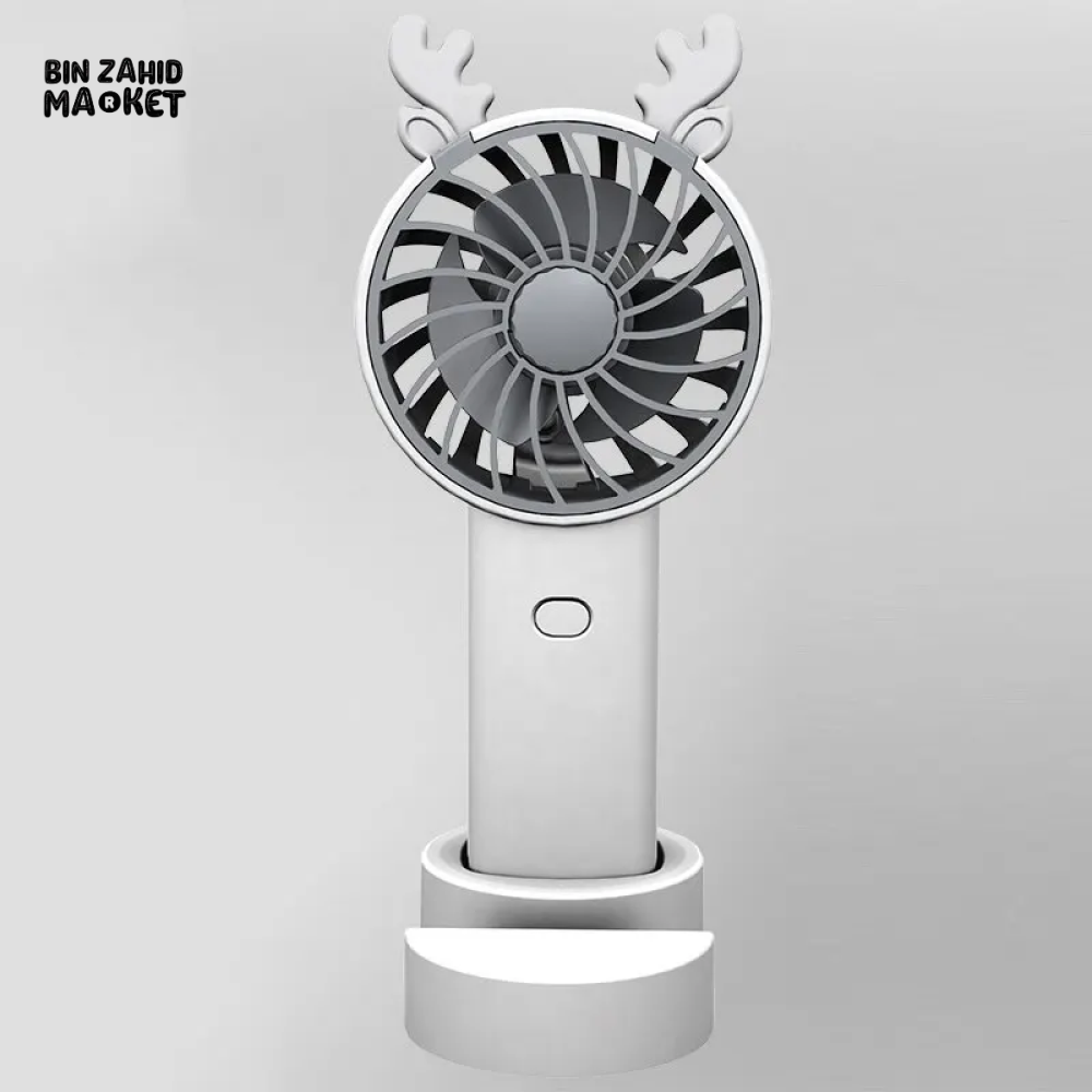 ANTLER HANDHELD MINI FAN WITH VERTICAL PHONE MOUNT PORTABLE RECHARGEABLE FASHION FAN FOR OUTDOOR & TRAVEL USE