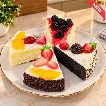 ARTIFICIAL DECORATIVE CAKE SLICE SET WITH FRUIT TOPPINGS - 1 PIECE - Artificial Food & Display Props