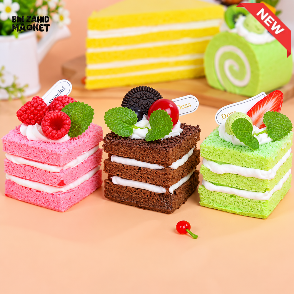 ARTIFICIAL DECORATIVE SQUARE CAKE DISPLAY SET - 1 PIECE - Artificial Food & Display Props