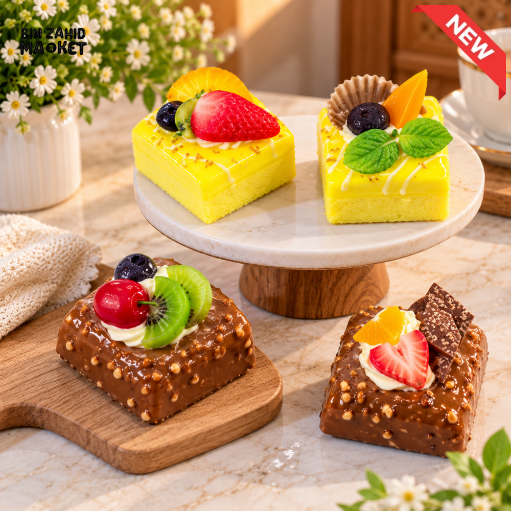 ARTIFICIAL DECORATIVE SQUARE FRUIT CAKE - 1 PIECE - Artificial Food & Display Props