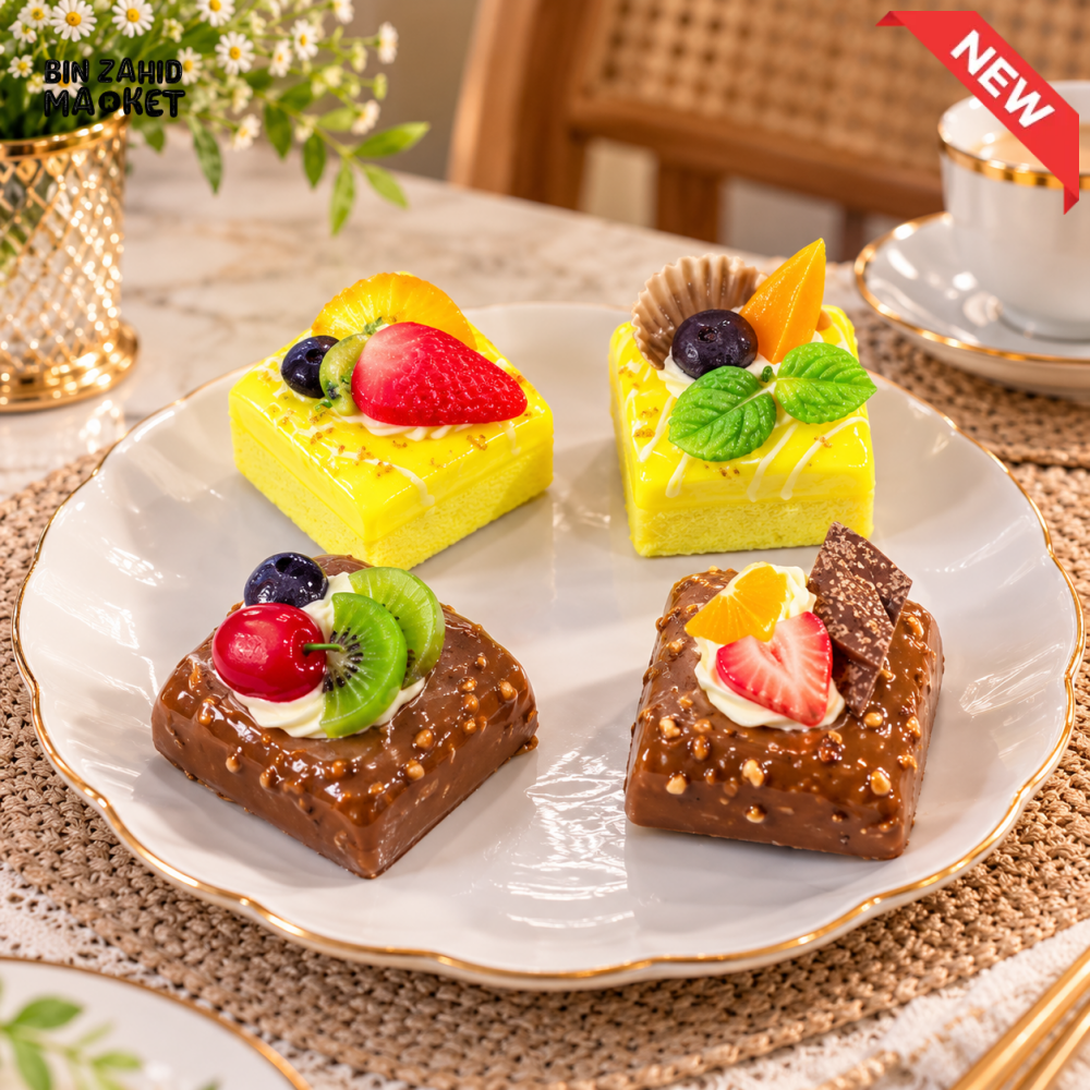 ARTIFICIAL DECORATIVE SQUARE FRUIT CAKE - 1 PIECE - Artificial Food & Display Props