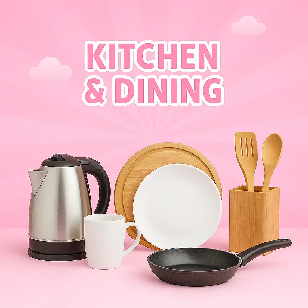 Assortment of kitchen and dining essentials.
