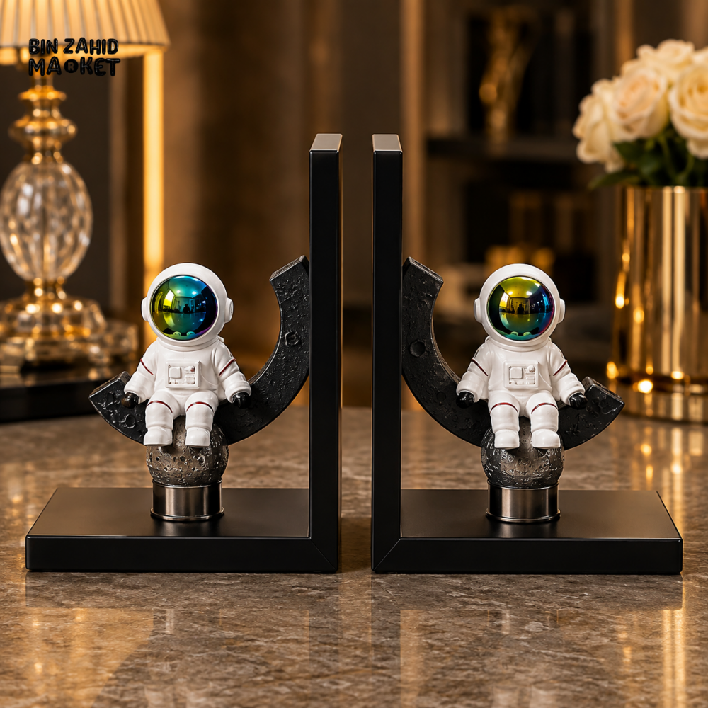 ASTRONAUT DECORATIVE BOOKEND SET WITH MOON DESIGN