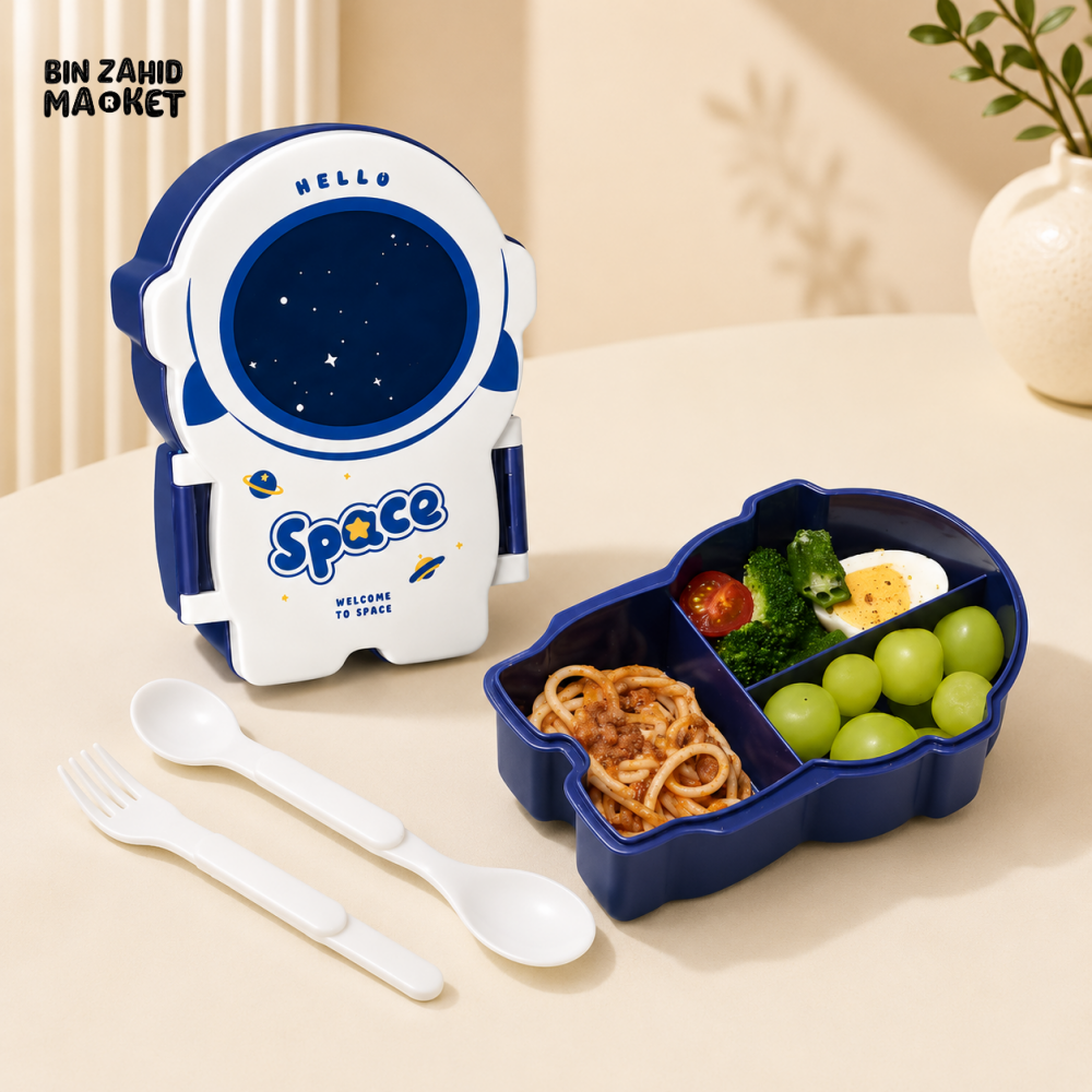 ASTRONAUT SPACE KIDS COMPARTMENT LUNCH BOX WITH CUTLERY