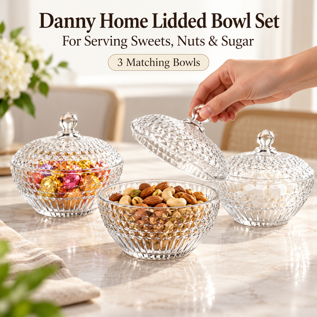 Danny Home 3 Piece Lidded Bowl Set - 12 x 5.5 cm