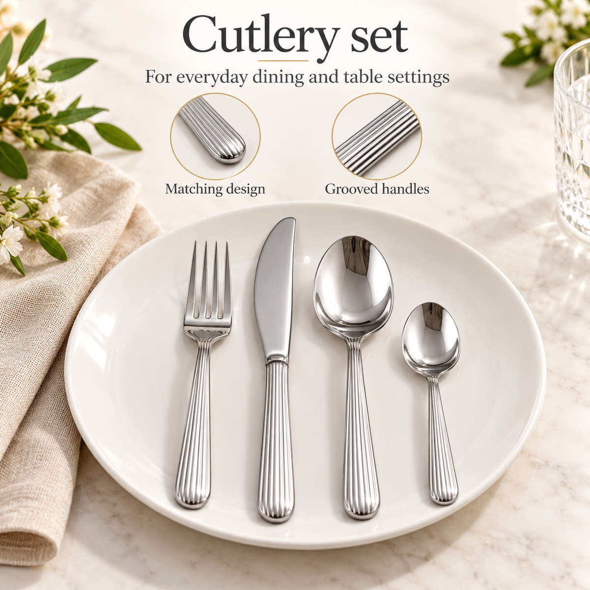 Danny Home Grooved Handle Cutlery Set - 24 Pieces