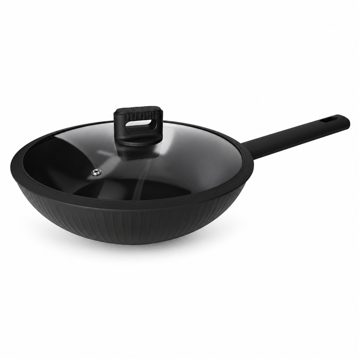 Danny Home Black Wok With Glass Lid