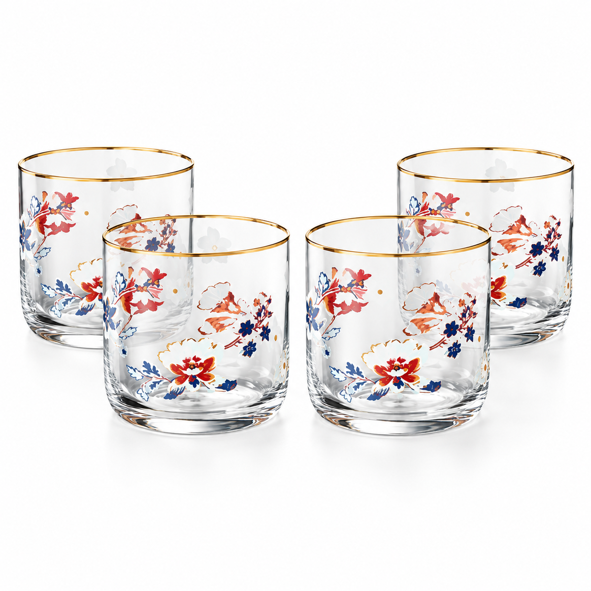 Danny Home 4 Piece Floral Gold Rim Tumbler Set - 340 ml