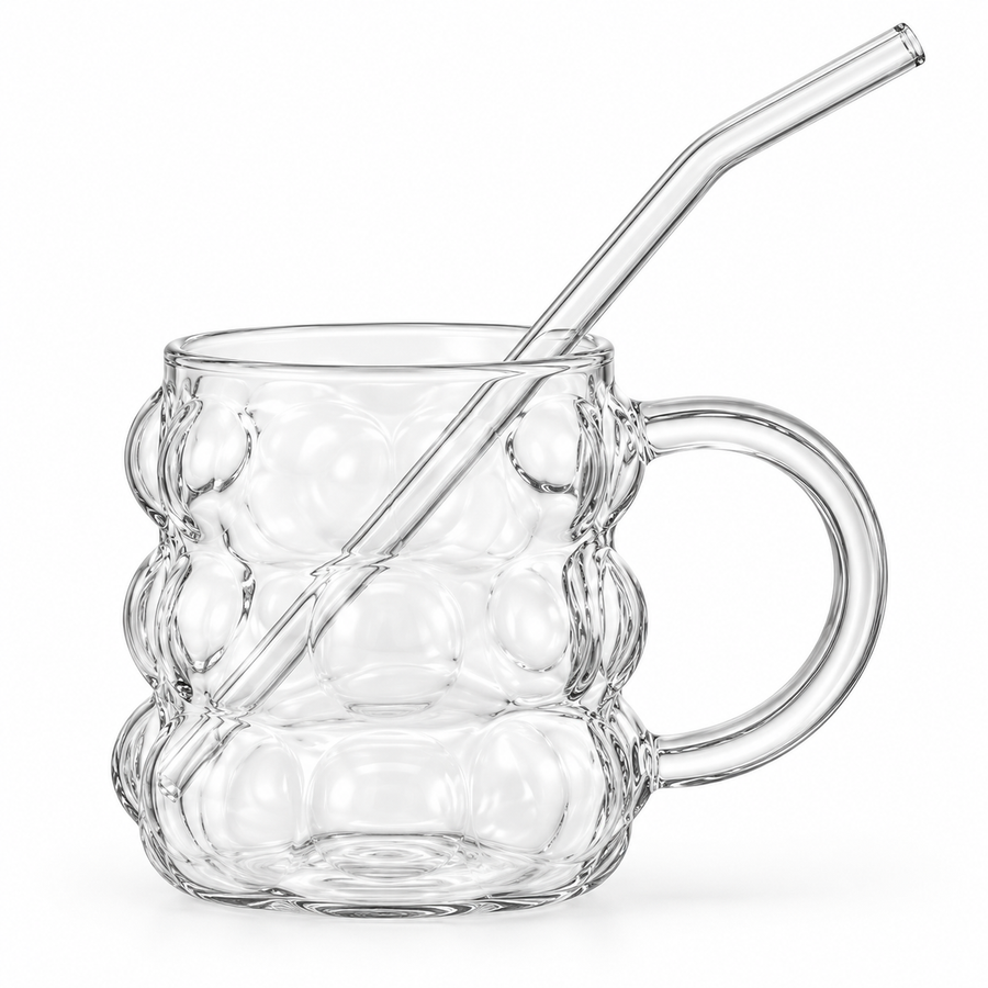 Glasslux Bubble Mug With Straw - 350 ml