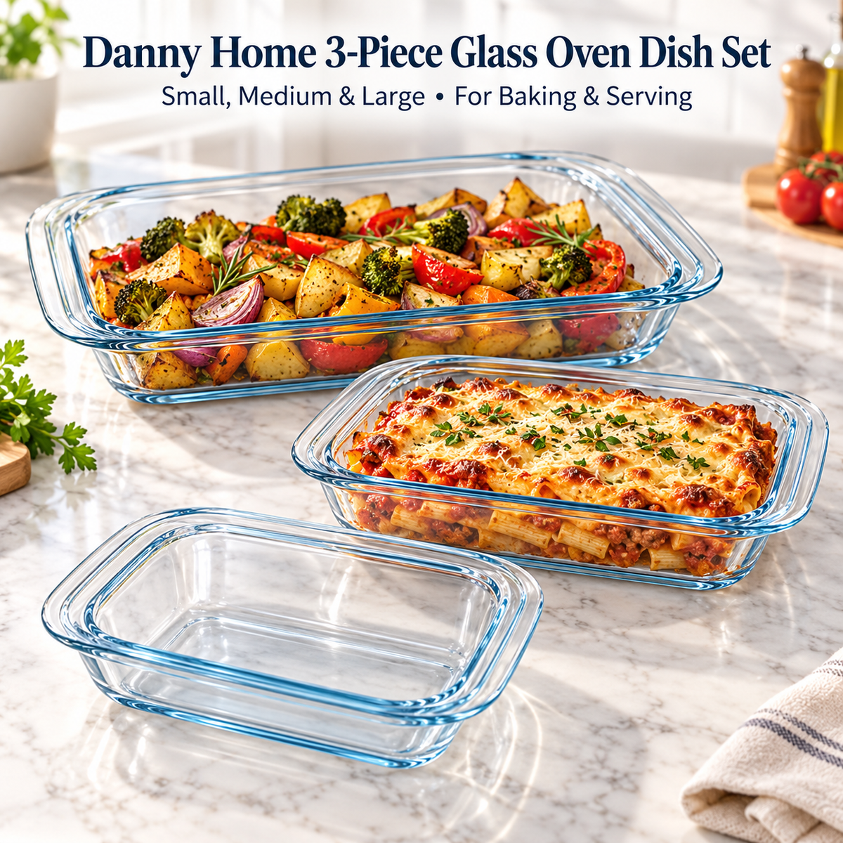 Danny Home 3-Piece Glass Oven Dish Set