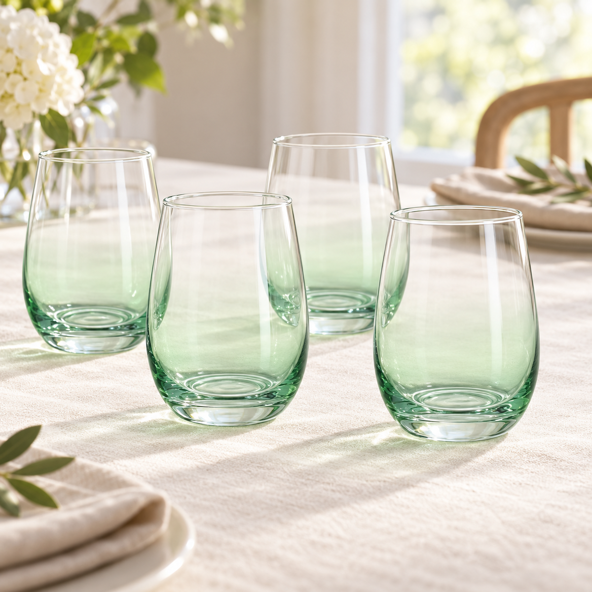 Danny Home 4 Piece Mint Green Curved Glass Set - 345 ml