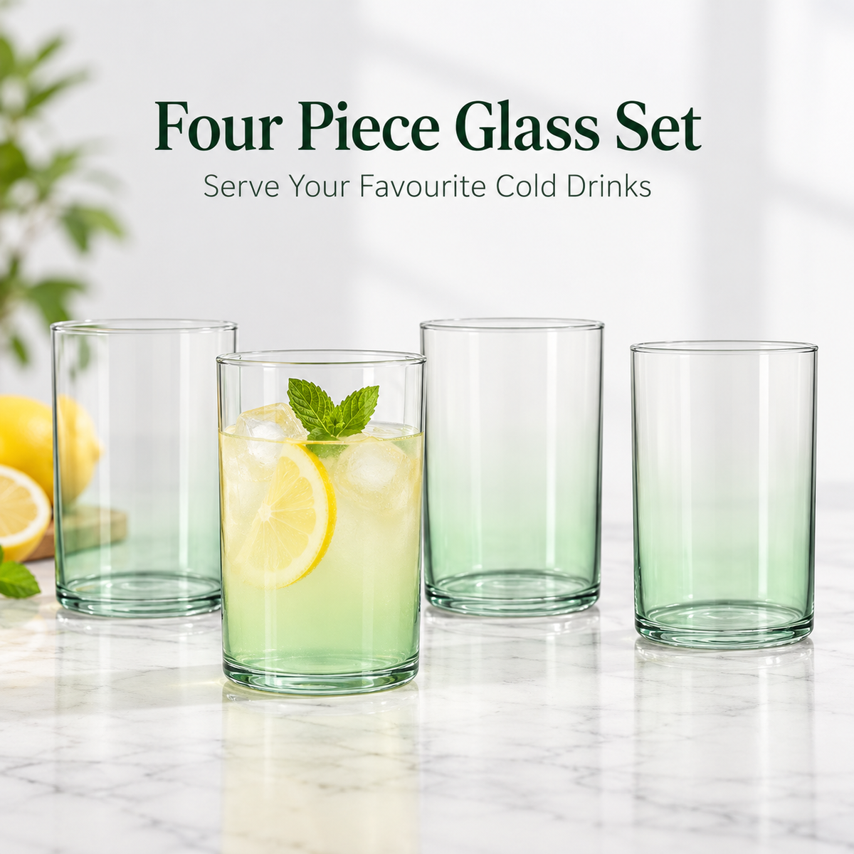 Danny Home 4 Piece Mint Green Cylindrical Glass Set - 390 ml