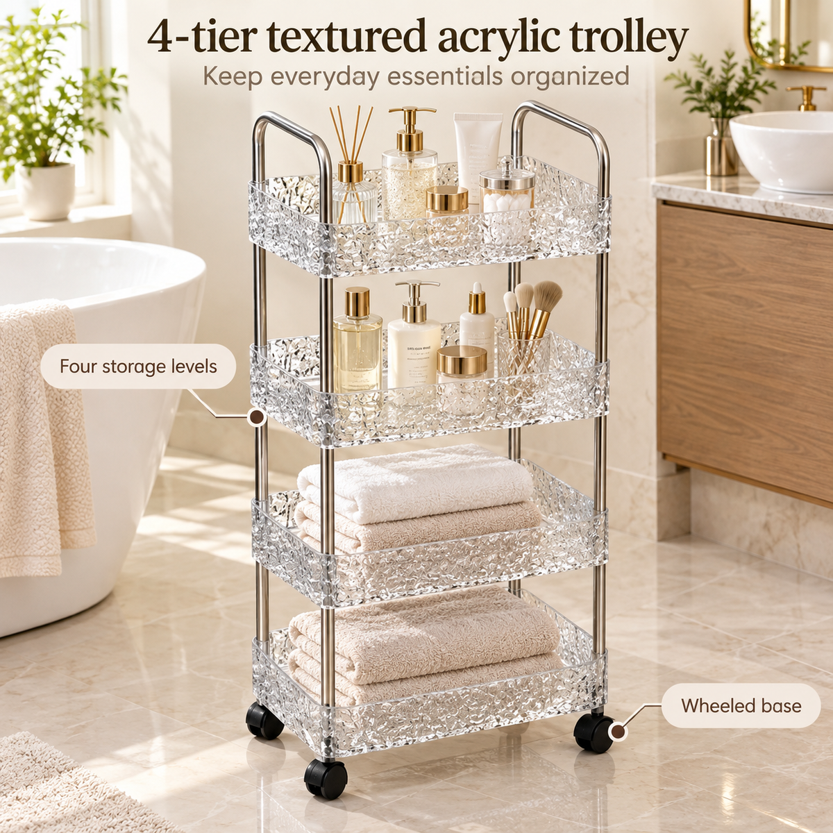 4-Tier Acrylic Trolley