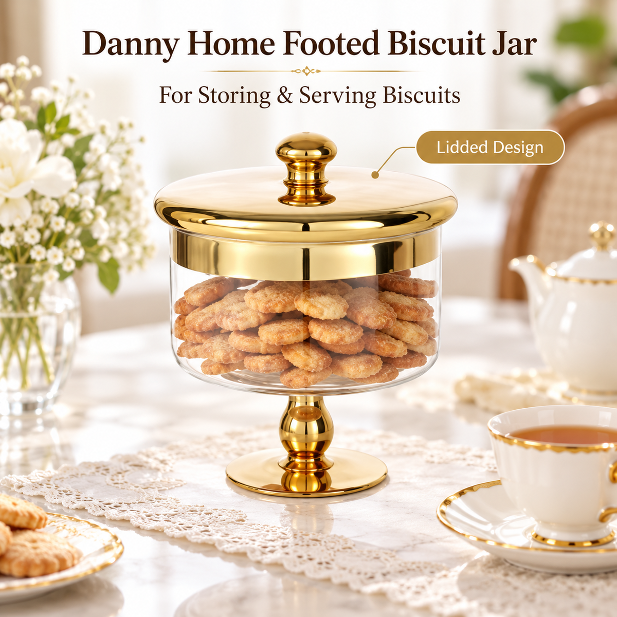 Danny Home Golden Footed Biscuit Jar - 18.7 x 18 cm